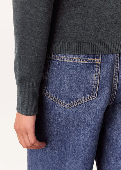 Dark Grey Cotton Blend Button Down Knit Top