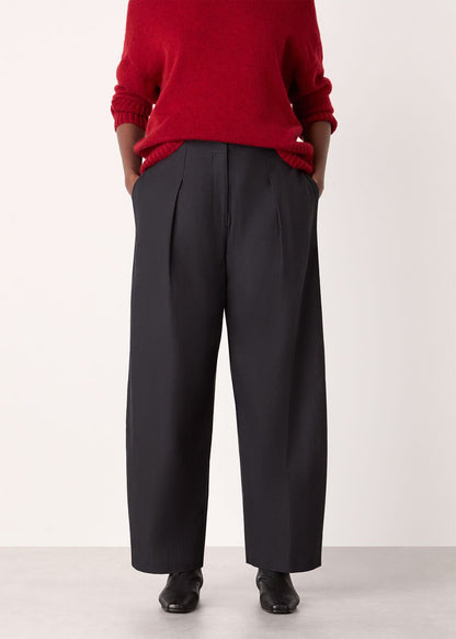 Black Pleat Front Barrel Trousers