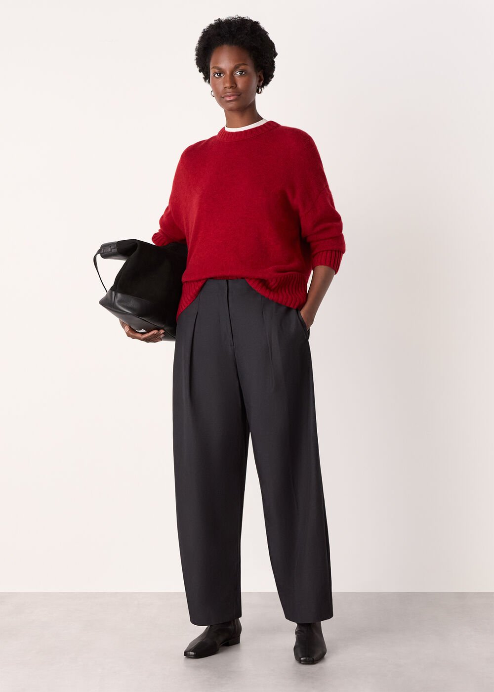 Black Pleat Front Barrel Trousers