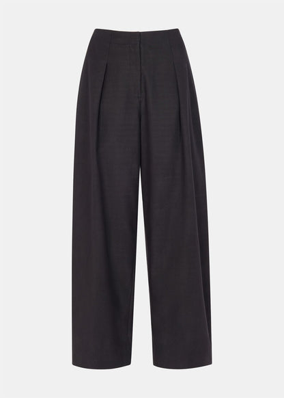 Black Pleat Front Barrel Trousers