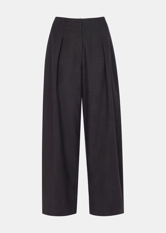 Black Pleat Front Barrel Trousers