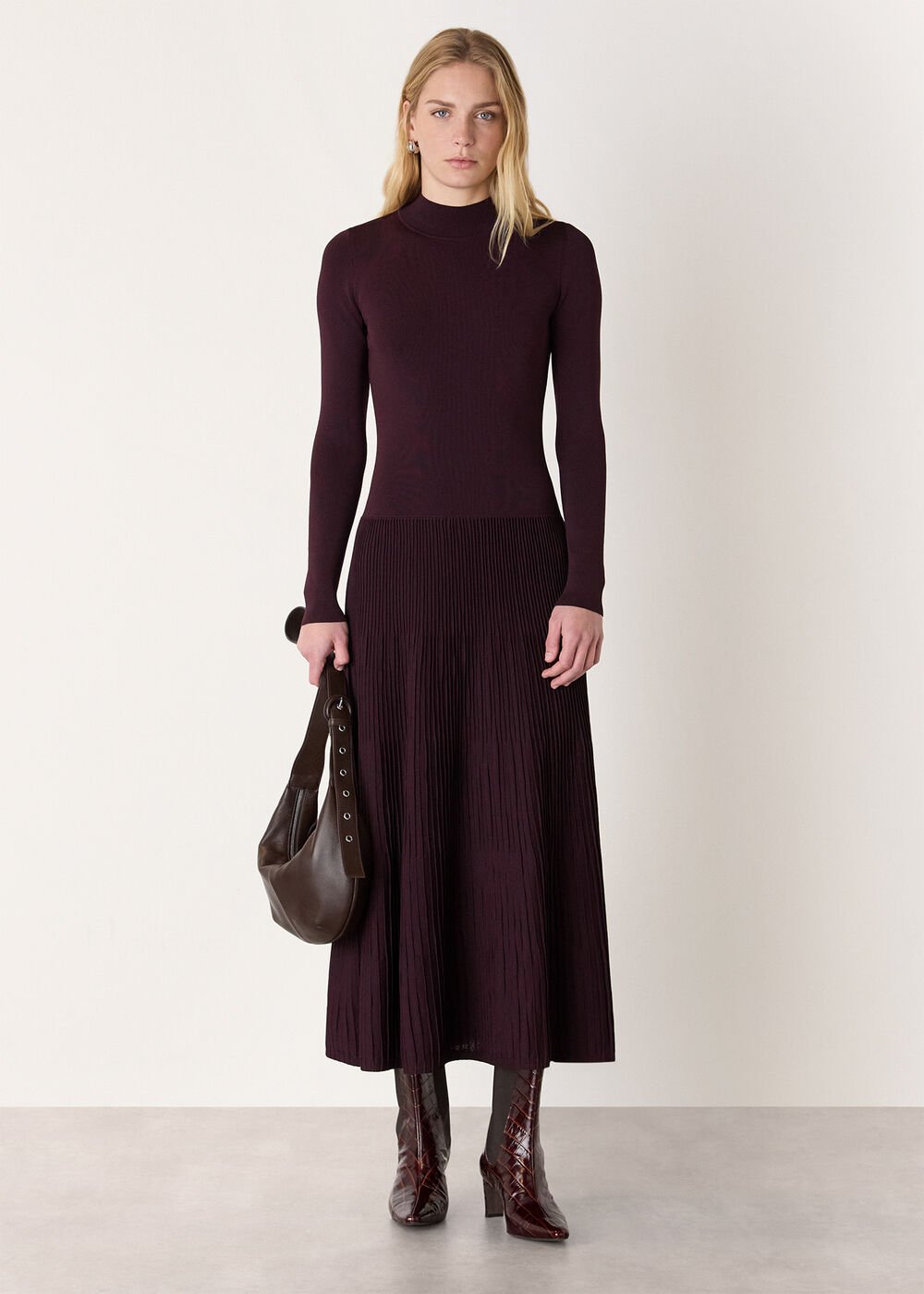 Plum Pleated Knit Dress
