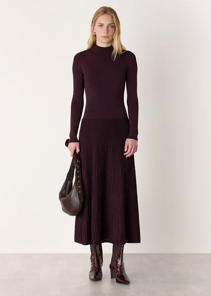 Plum Pleated Knit Dress