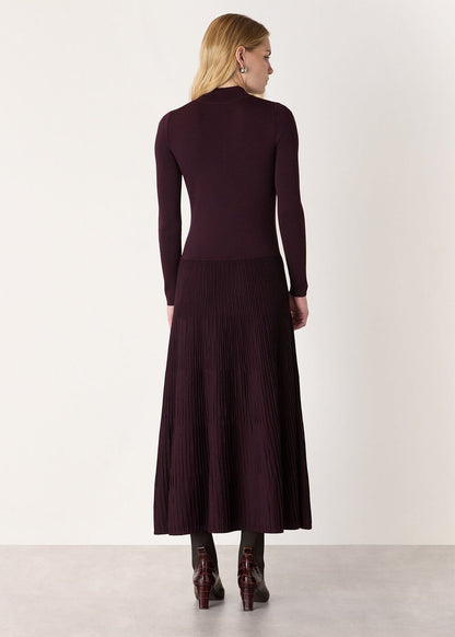 Plum Pleated Knit Dress