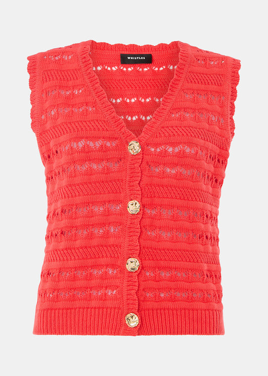 Red Pointelle Detail Tank Top