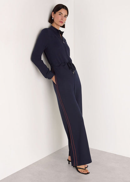 Navy/Multi Ponte Side Stripe Jumpsuit