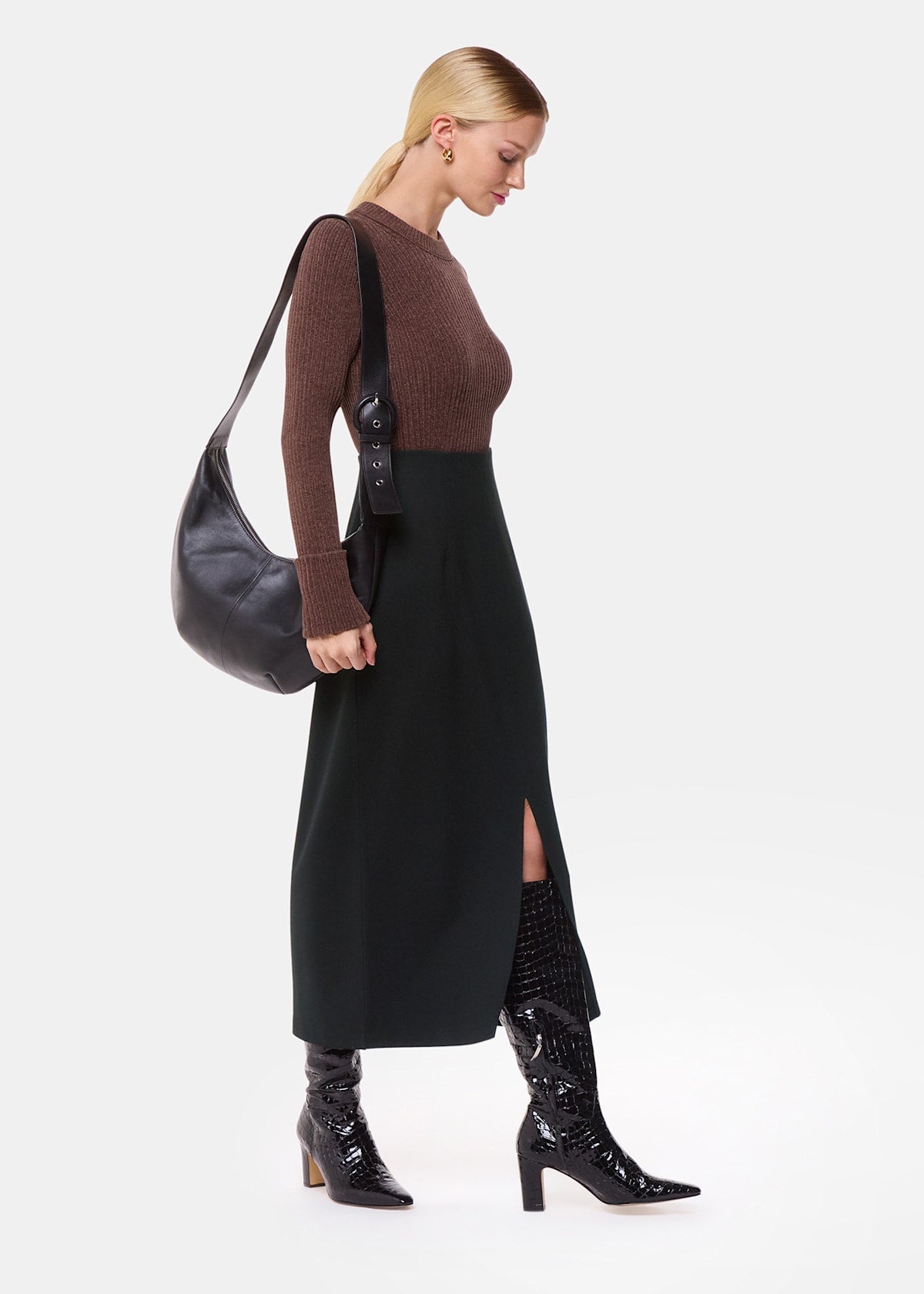 Black Ponte Straight Skirt