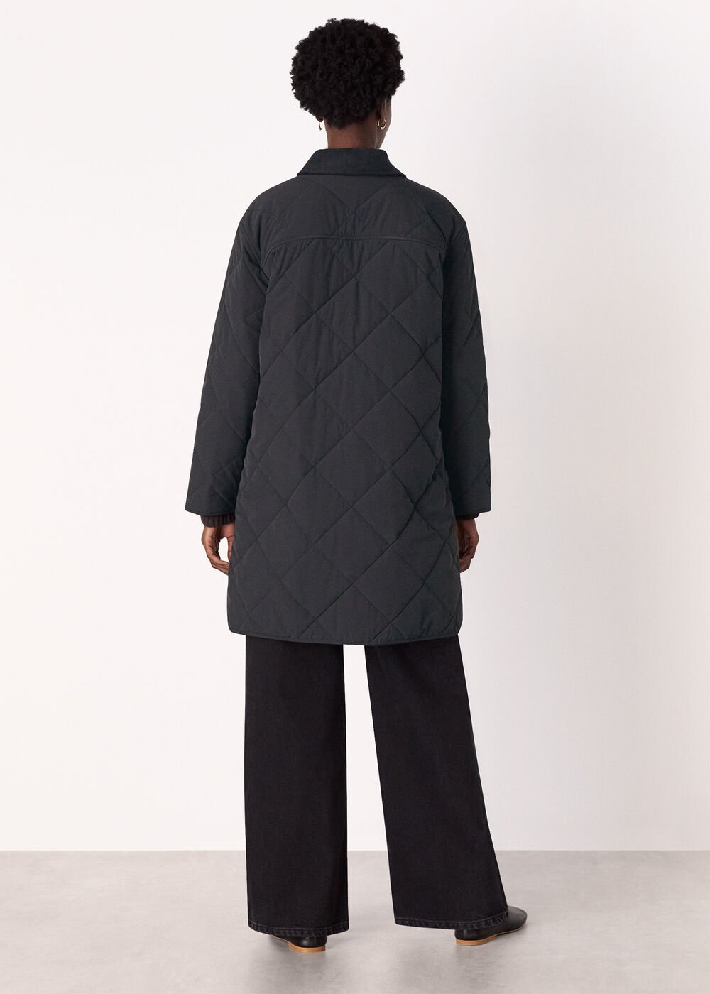 Black Quilted Cord Collar Coat