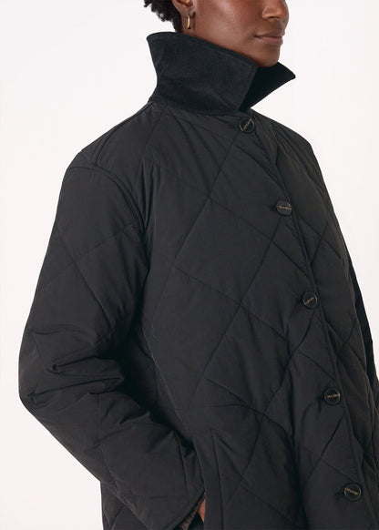 Black Quilted Cord Collar Coat