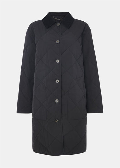 Black Quilted Cord Collar Coat