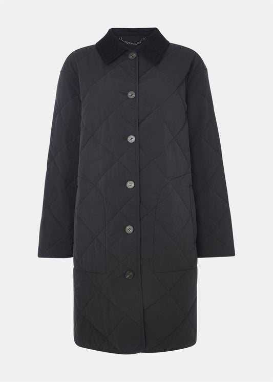 Black Quilted Cord Collar Coat