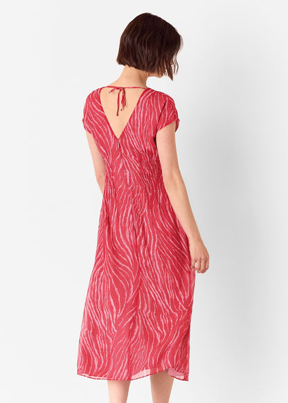 Red/Multi Zebra Texture Midi Dress