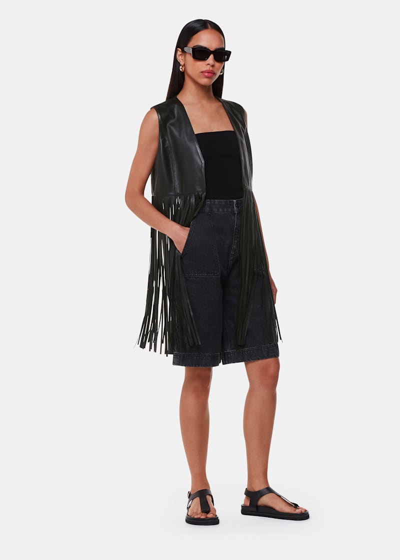 Black Rei Leather Fringed Waistcoat