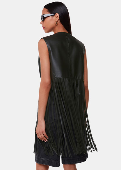 Black Rei Leather Fringed Waistcoat