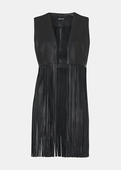 Black Rei Leather Fringed Waistcoat