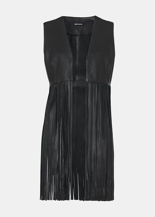 Black Rei Leather Fringed Waistcoat