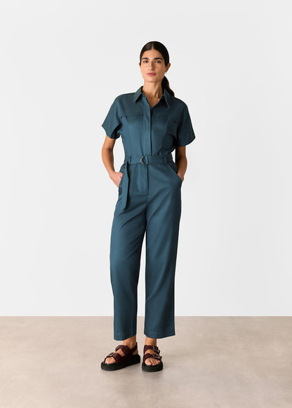 Dark Blue Relaxed Shoulder Seam Jumpsuit