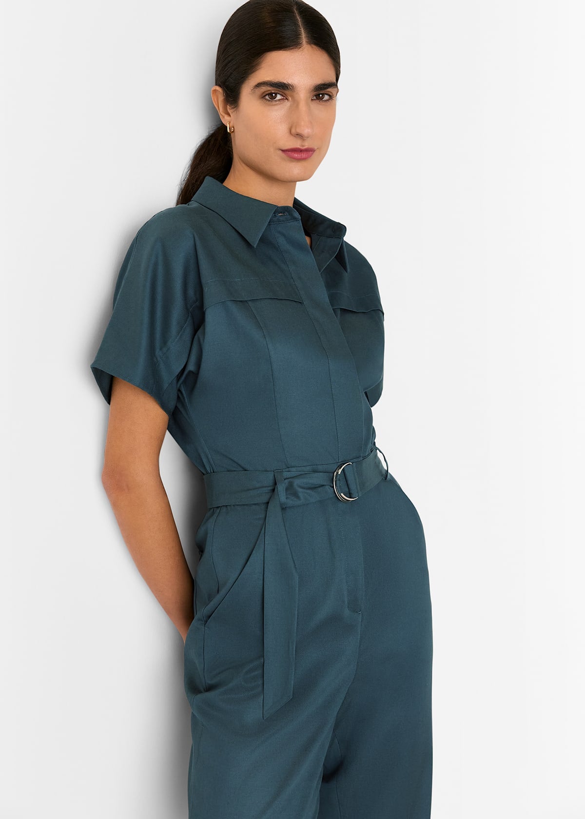 Dark Blue Relaxed Shoulder Seam Jumpsuit