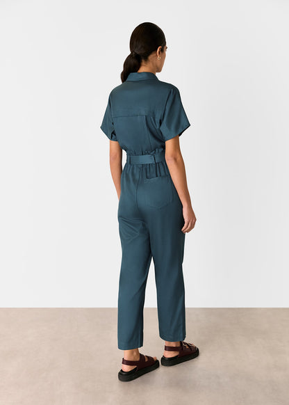 Dark Blue Relaxed Shoulder Seam Jumpsuit