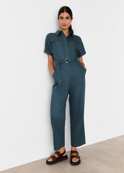 Dark Blue Relaxed Shoulder Seam Jumpsuit