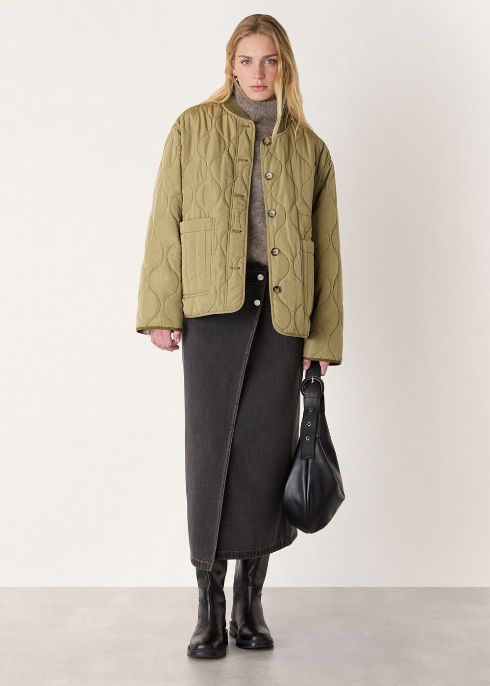 Khaki Reversible Quilted Coat