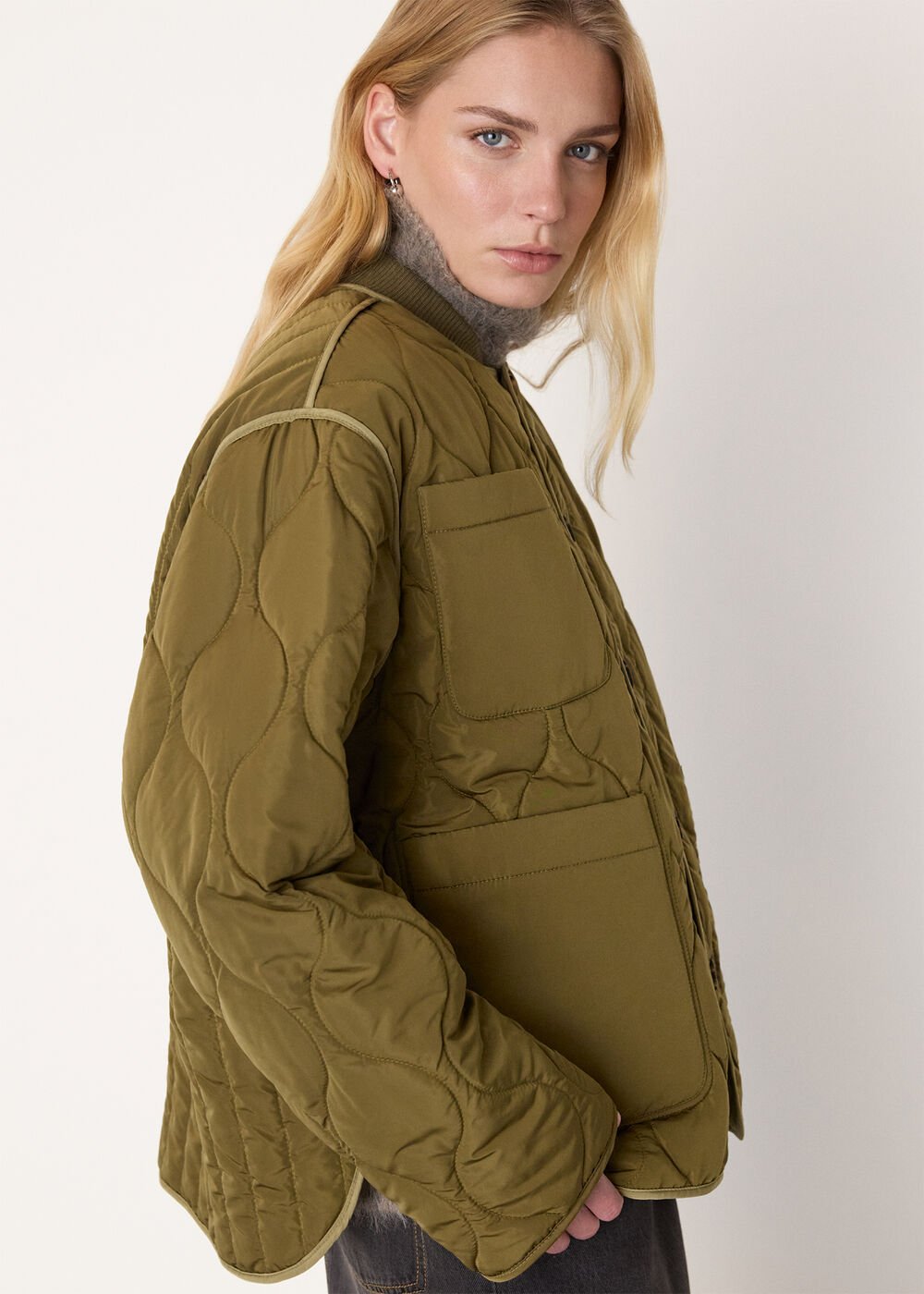 Khaki Reversible Quilted Coat
