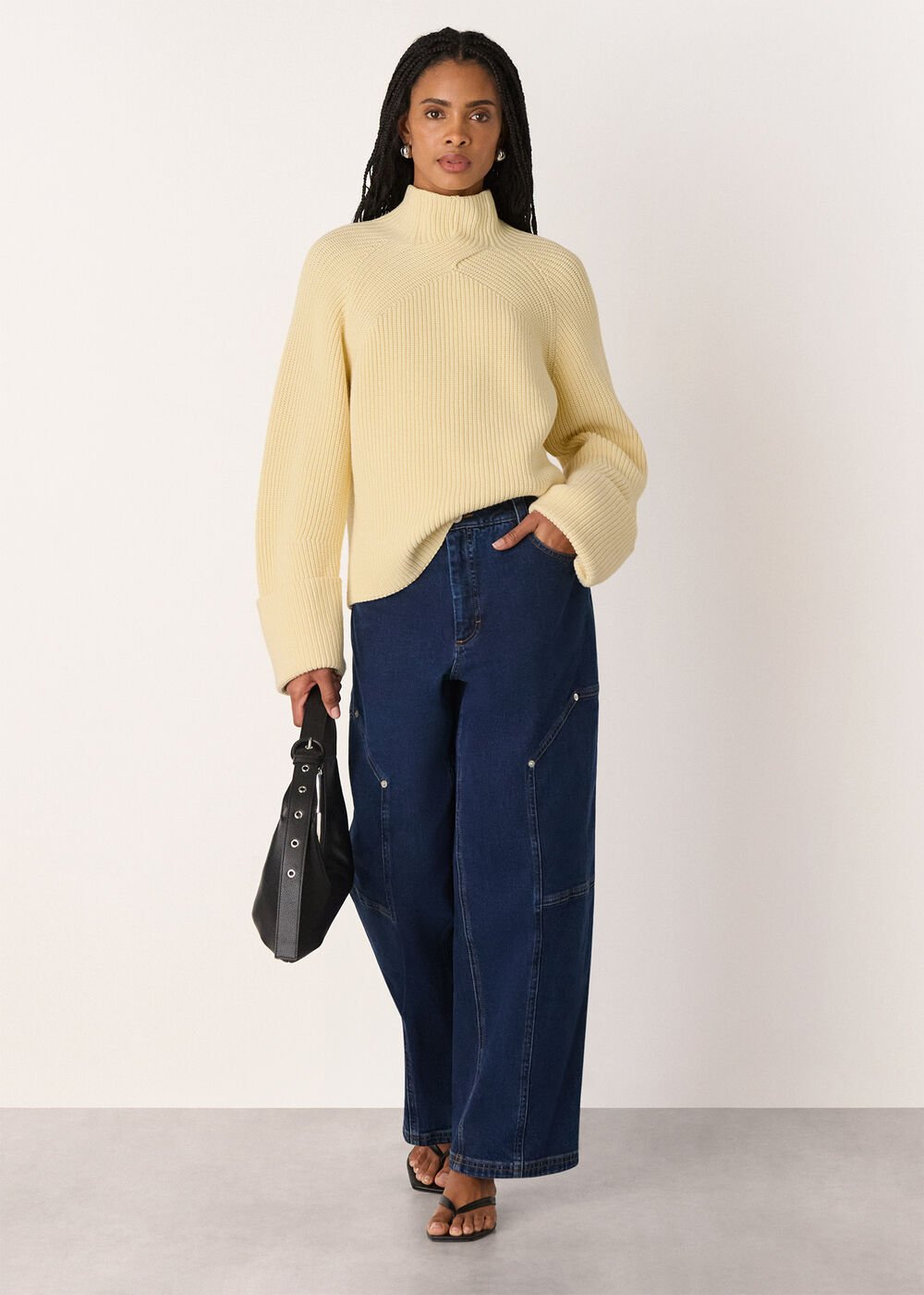 Butter Yellow Rib Cable High Neck Jumper