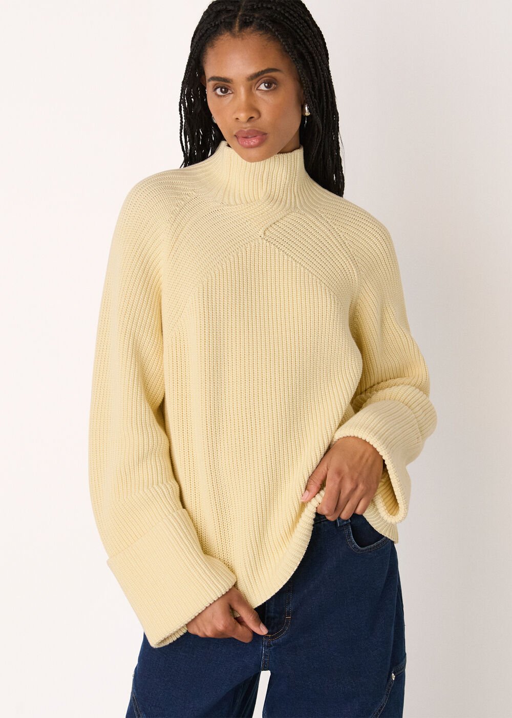 Butter Yellow Rib Cable High Neck Jumper