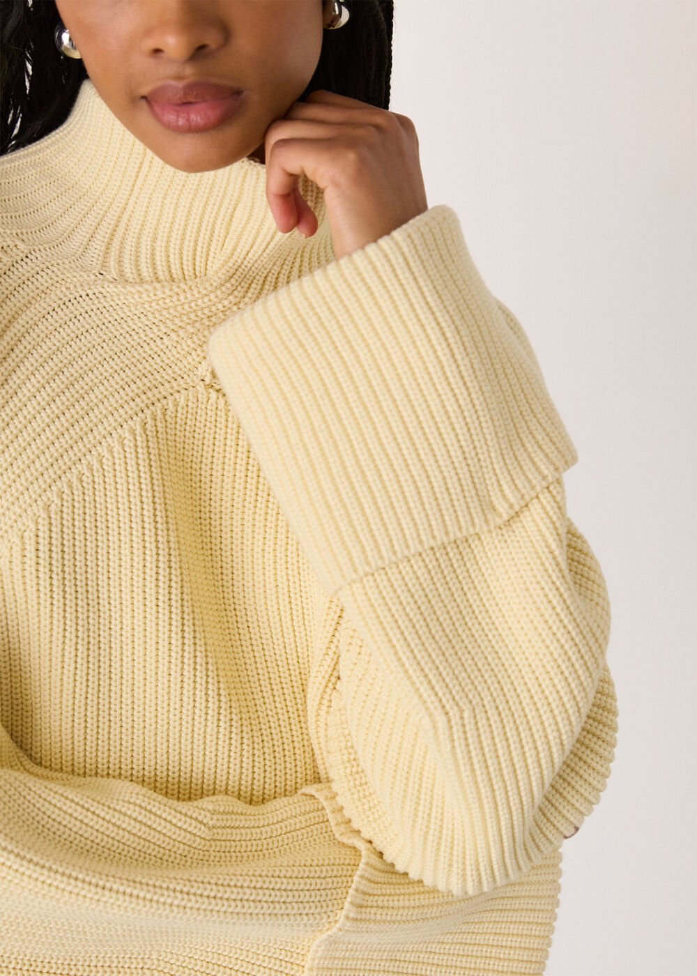 Butter Yellow Rib Cable High Neck Jumper