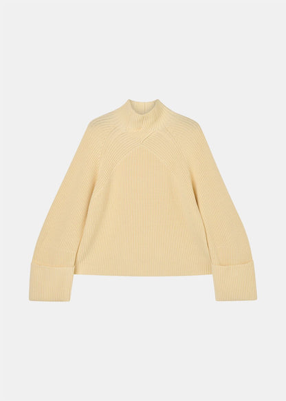 Butter Yellow Rib Cable High Neck Jumper