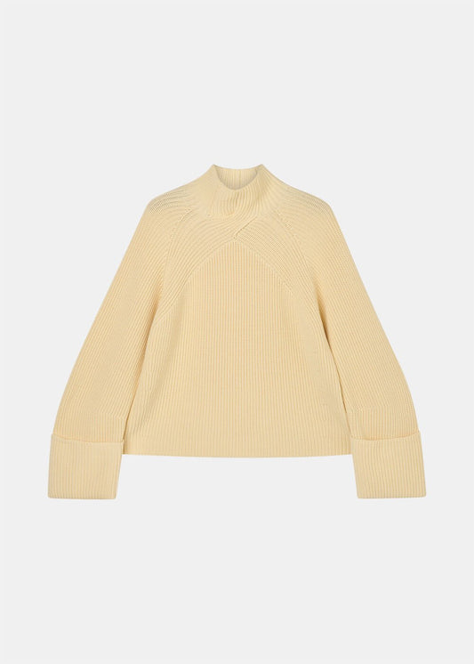 Butter Yellow Rib Cable High Neck Jumper