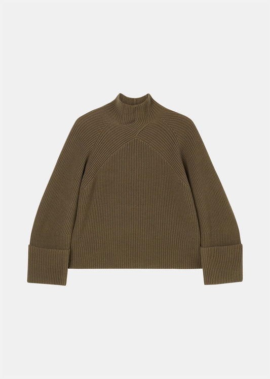 Khaki Rib Cable High Neck Jumper