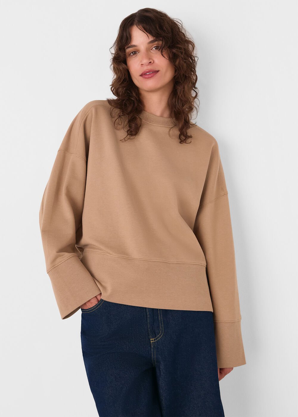 Camel Rib Cuff Detail Jersey Sweater