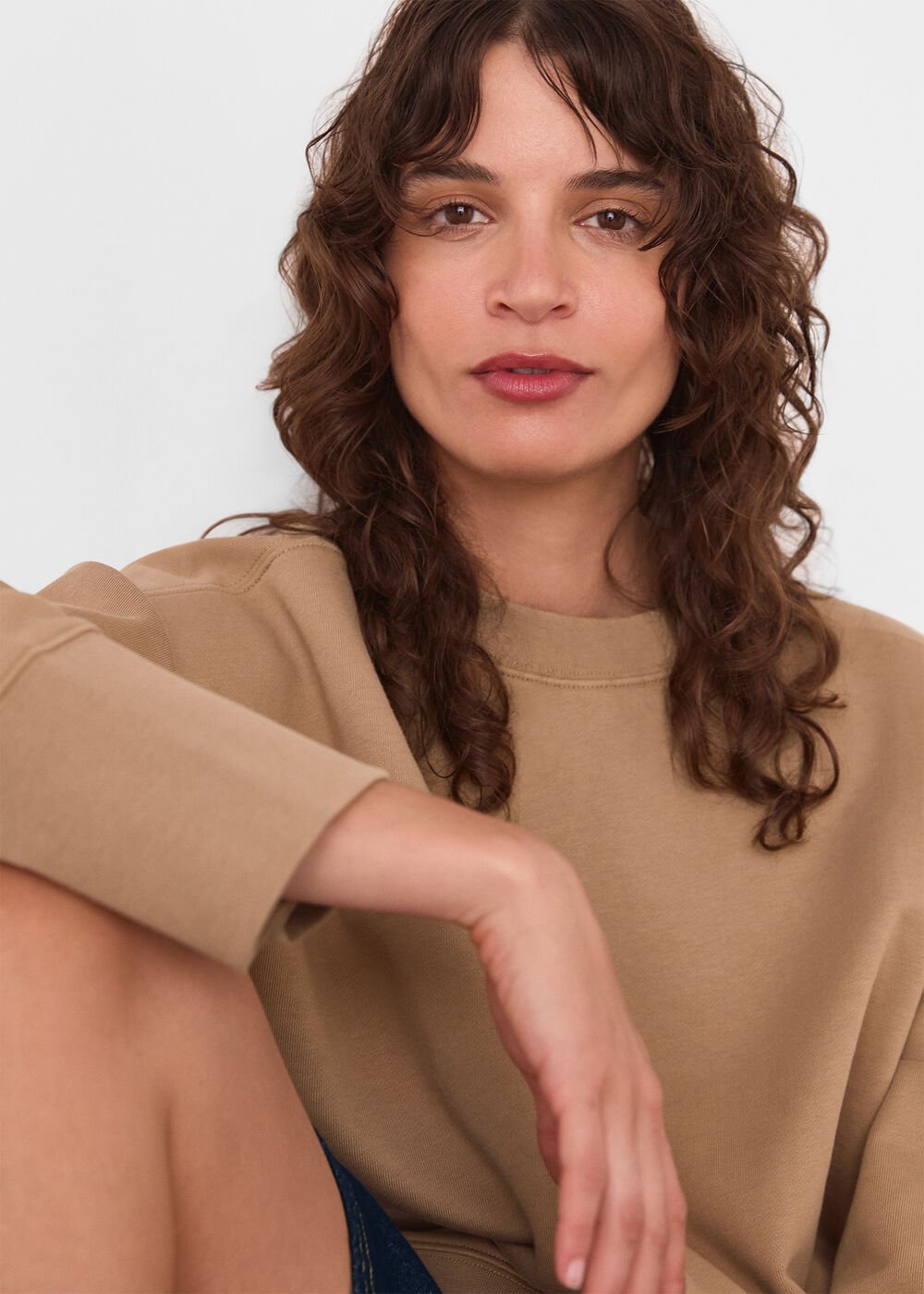 Camel Rib Cuff Detail Jersey Sweater