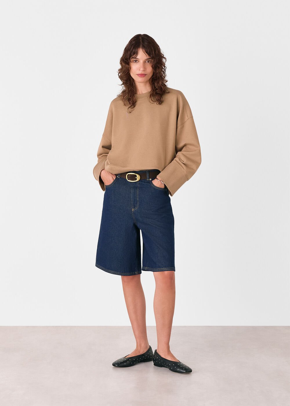 Camel Rib Cuff Detail Jersey Sweater