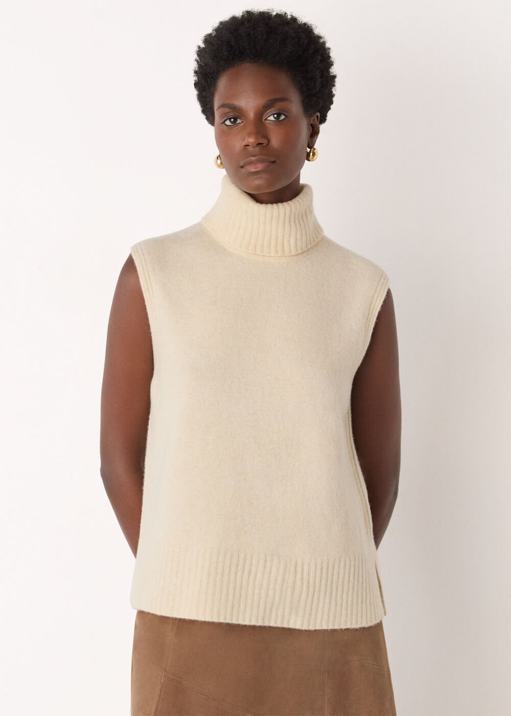 Ivory Roll Neck Detail Tank