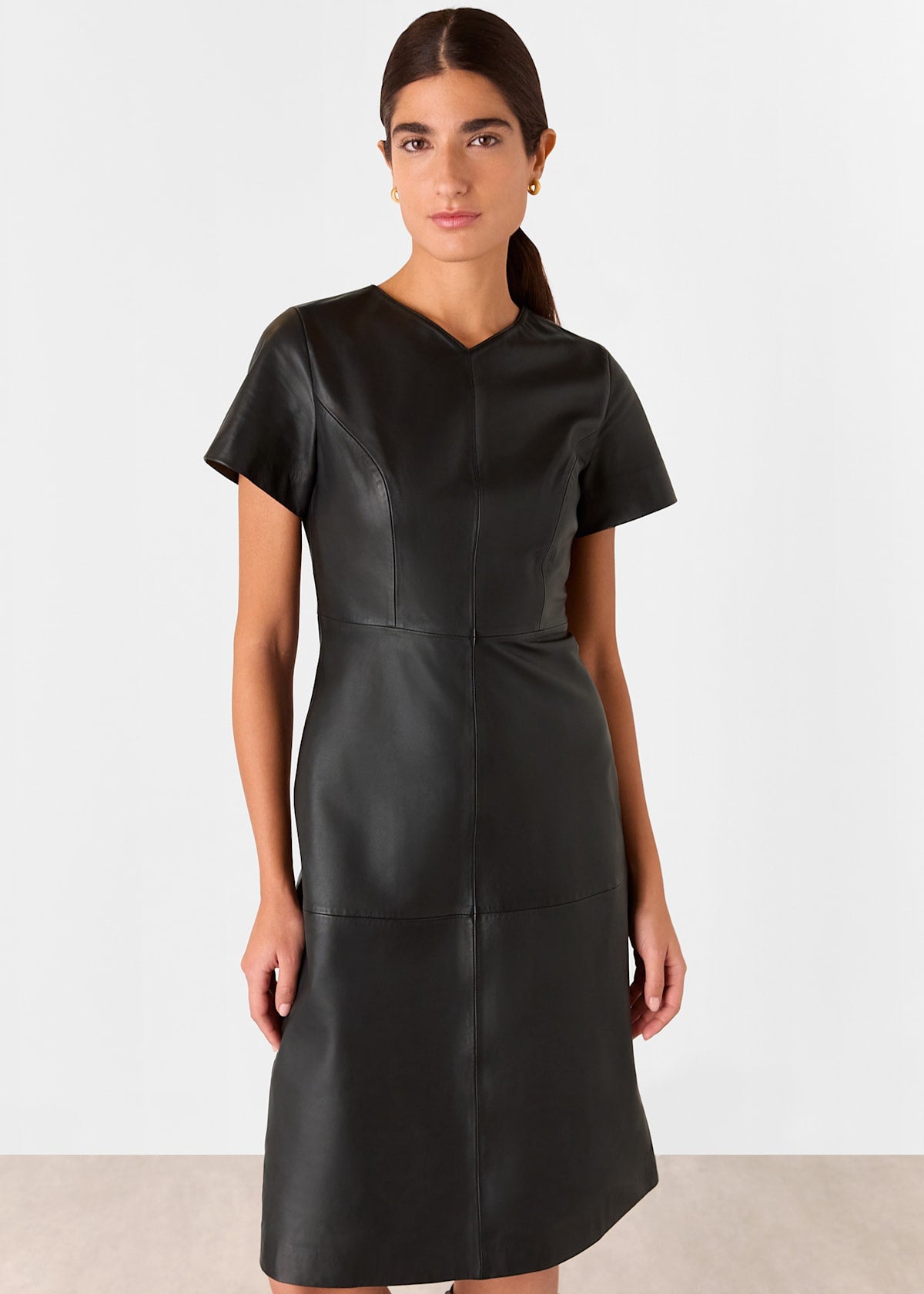 Black Rosamund A Line Leather Dress