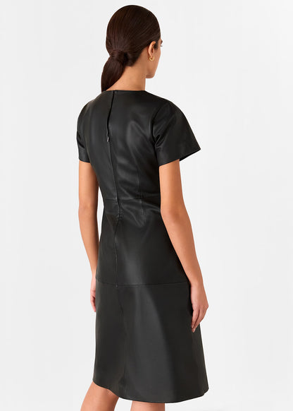 Black Rosamund A Line Leather Dress