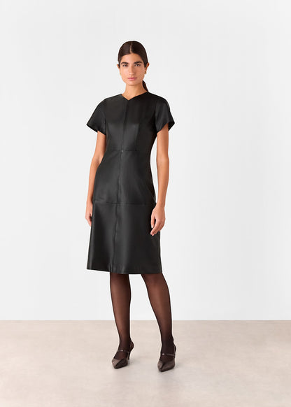 Black Rosamund A Line Leather Dress