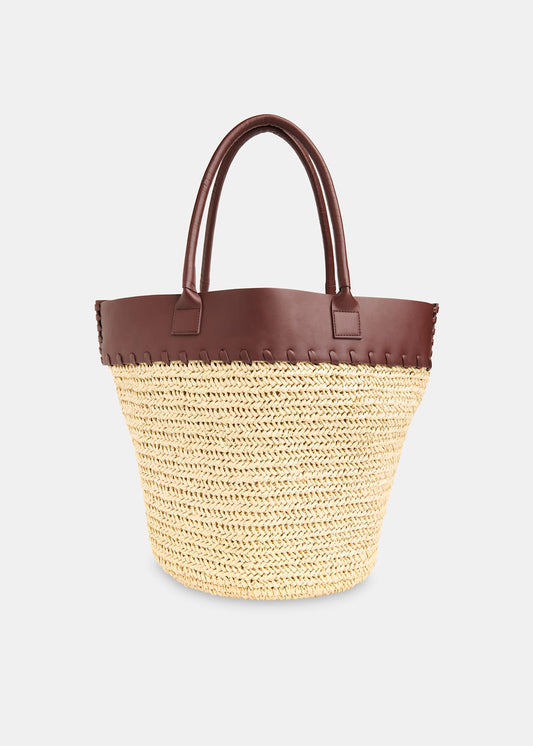 Neutral Ruhi Collar Straw Tote