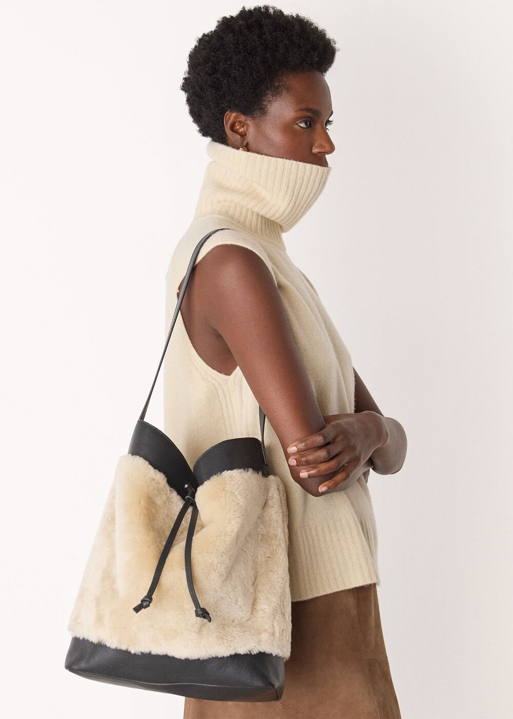 Cream/Multi Sasha Shearling Tote Bag