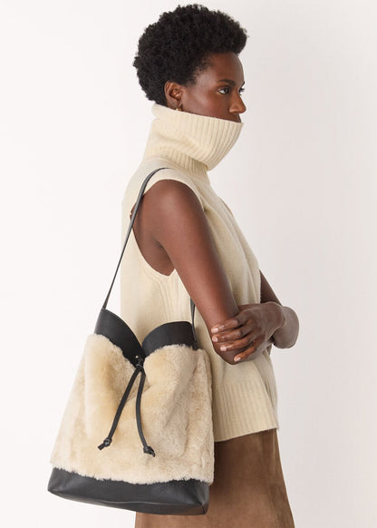 Cream/Multi Sasha Shearling Tote Bag