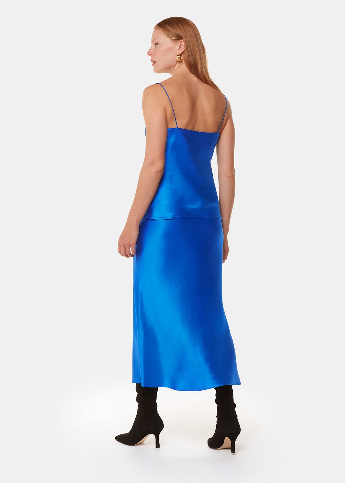 Blue Satin Bias Cut Skirt