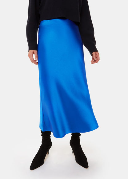 Blue Satin Bias Cut Skirt