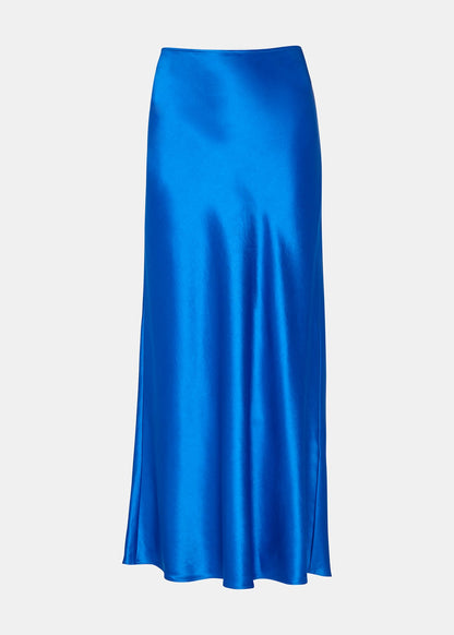 Blue Satin Bias Cut Skirt