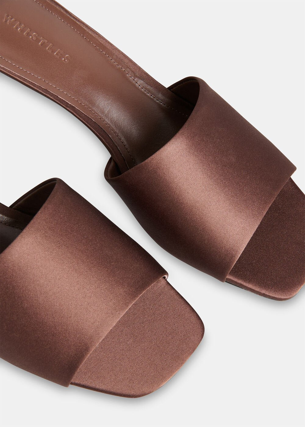Brown Satin Slip On Heeled Mule