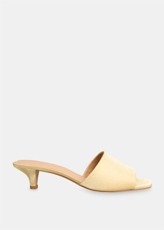 Brown Satin Slip On Heeled Mule