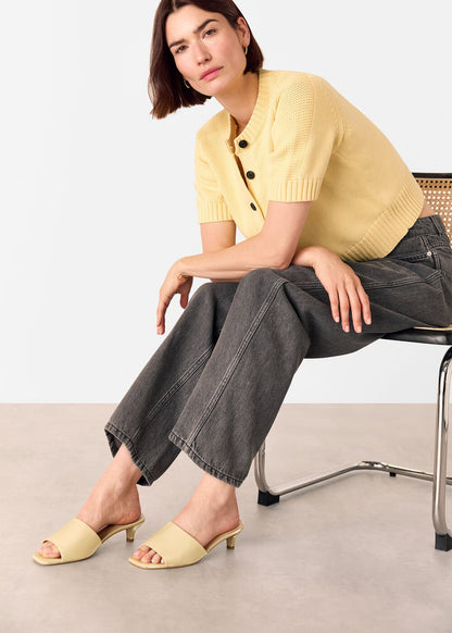 Brown Satin Slip On Heeled Mule