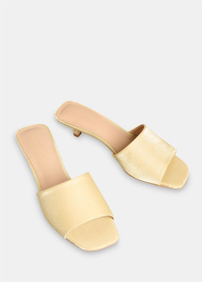 Brown Satin Slip On Heeled Mule