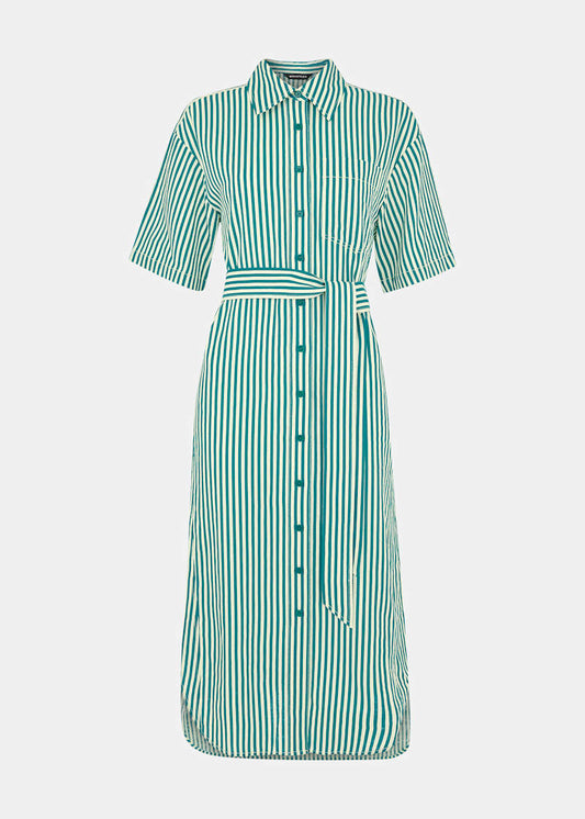 Green/Multi Stripe Linen Blend Dress